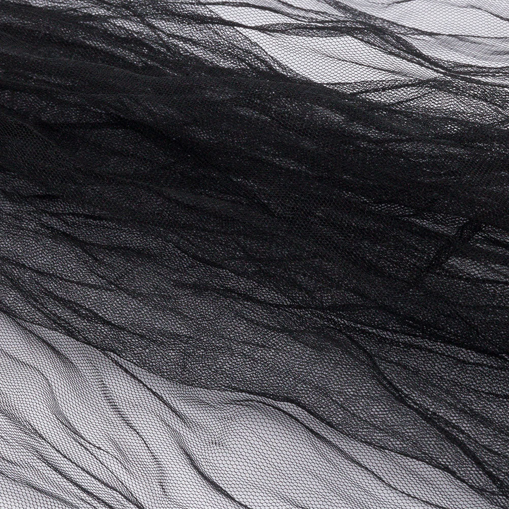Crinkled Soft Polyester Tulle - Black - Poplar Collection