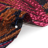 Metallic Orange, Hot Pink and Navy Radiating Lines Luxury Brocade