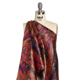 Metallic Orange, Hot Pink and Navy Radiating Lines Luxury Brocade
