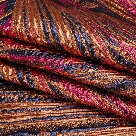 Metallic Orange, Hot Pink and Navy Radiating Lines Luxury Brocade