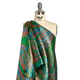 Metallic Copper, Kelly Green and Teal Radiating Lines Luxury Brocade