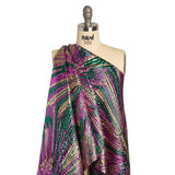 Metallic Gold, Fuchsia and Green Radiating Lines Luxury Brocade