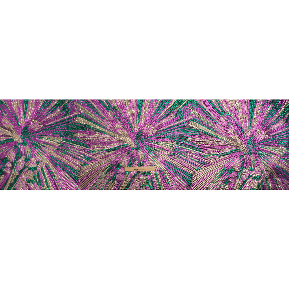 Metallic Gold, Fuchsia and Green Radiating Lines Luxury Brocade
