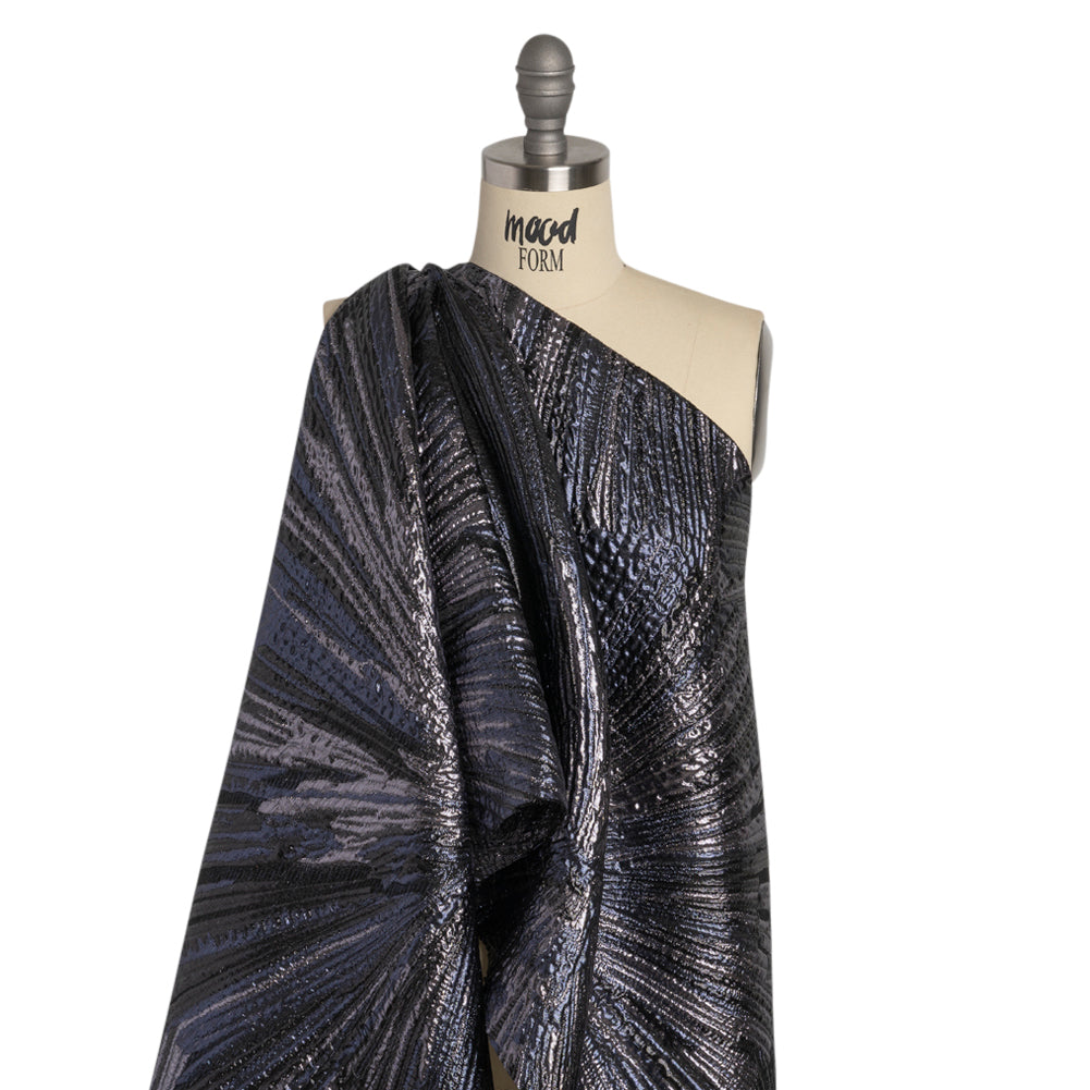 Metallic Gunmetal, Black and Navy Radiating Lines Luxury Brocade