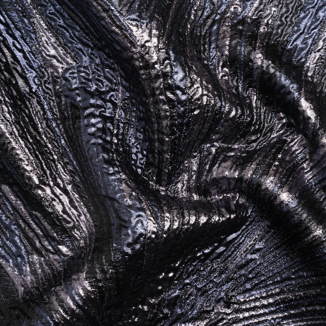 Metallic Gunmetal, Black and Navy Radiating Lines Luxury Brocade