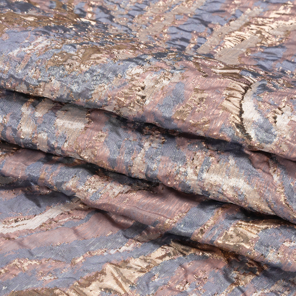 Metallic Gold, Mauve and Light Blue Abstract Waves Luxury Brocade