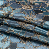 Metallic Gold, Sky and Country Blue Floral Frolic Luxury Brocade