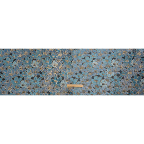 Metallic Gold, Sky and Country Blue Floral Frolic Luxury Brocade