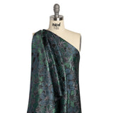 Metallic Black, Navy and Deep Green Floral Frolic Luxury Brocade