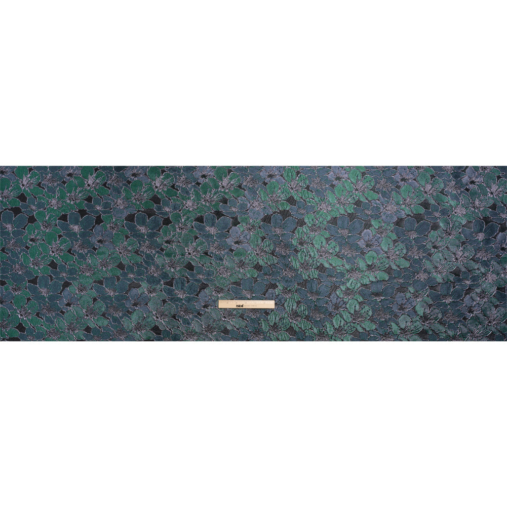 Metallic Black, Navy and Deep Green Floral Frolic Luxury Brocade
