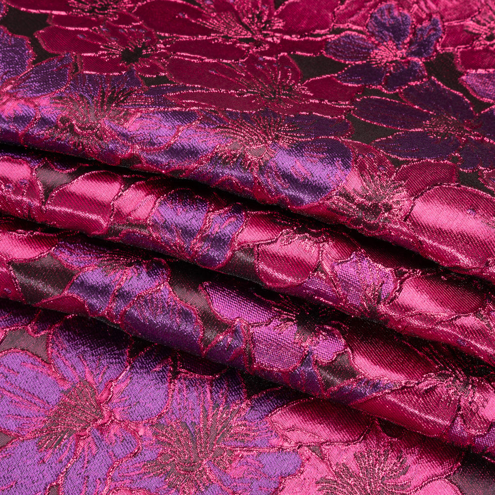 Metallic Hot Pink and Purple Floral Frolic Luxury Brocade