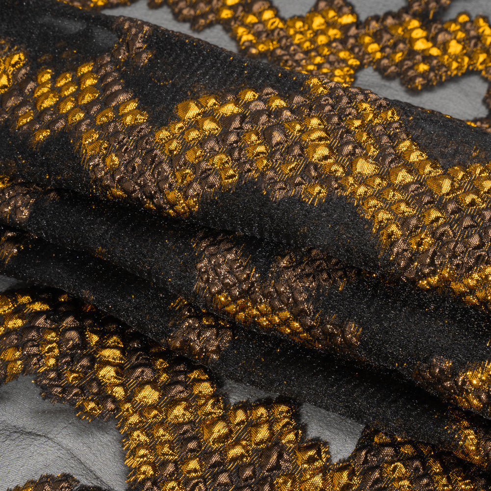 Metallic Gold, Brown and Black Snakeskin Sprawl Burnout Luxury Brocade