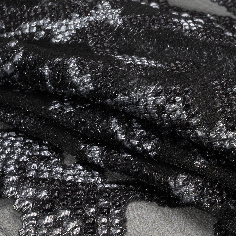 Metallic Gray and Black Snakeskin Sprawl Burnout Luxury Brocade