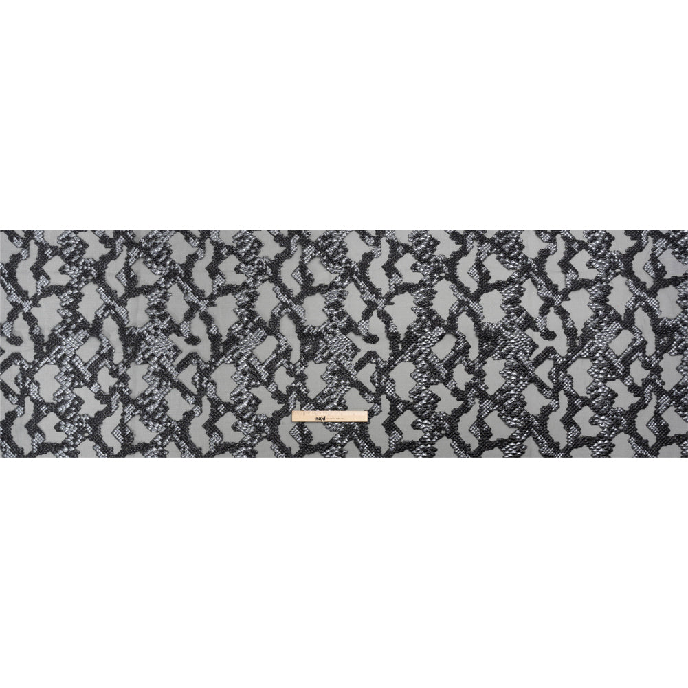 Metallic Gray and Black Snakeskin Sprawl Burnout Luxury Brocade