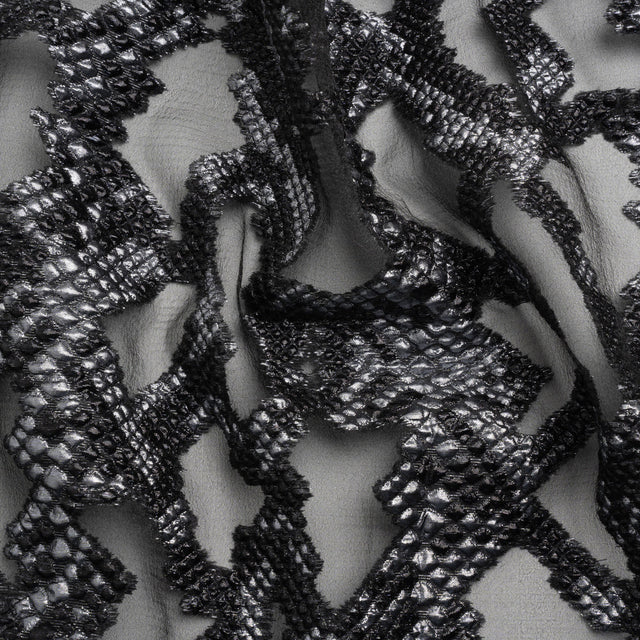 Metallic Gray and Black Snakeskin Sprawl Burnout Luxury Brocade