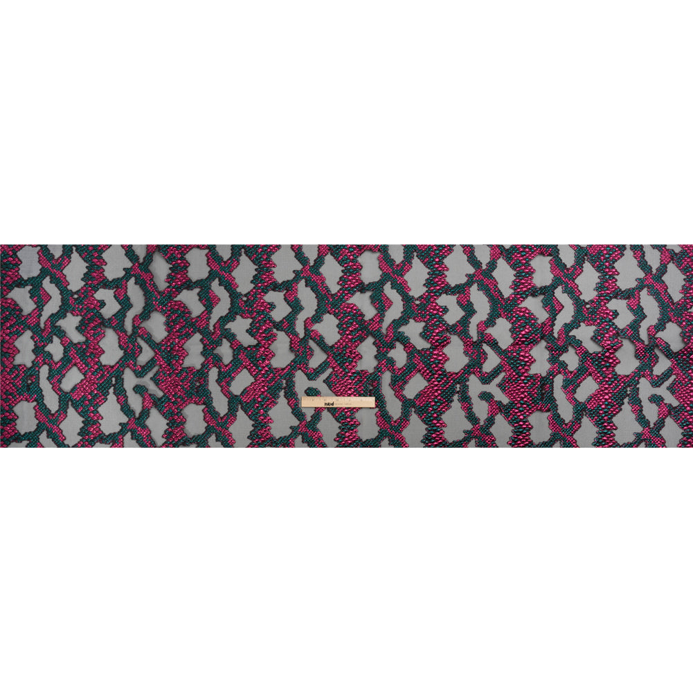 Metallic Fuchsia, Teal and Black Snakeskin Sprawl Burnout Luxury Brocade
