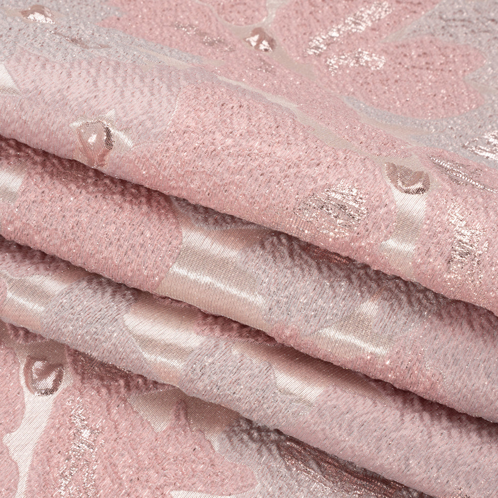 Metallic Rose Gold and Baby Pink Floating Blossoms Luxury Brocade