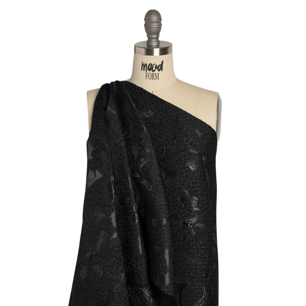 Metallic Black Floating Blossoms Luxury Brocade
