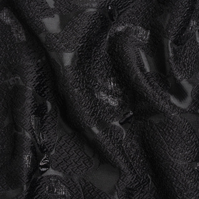 Metallic Black Floating Blossoms Luxury Brocade
