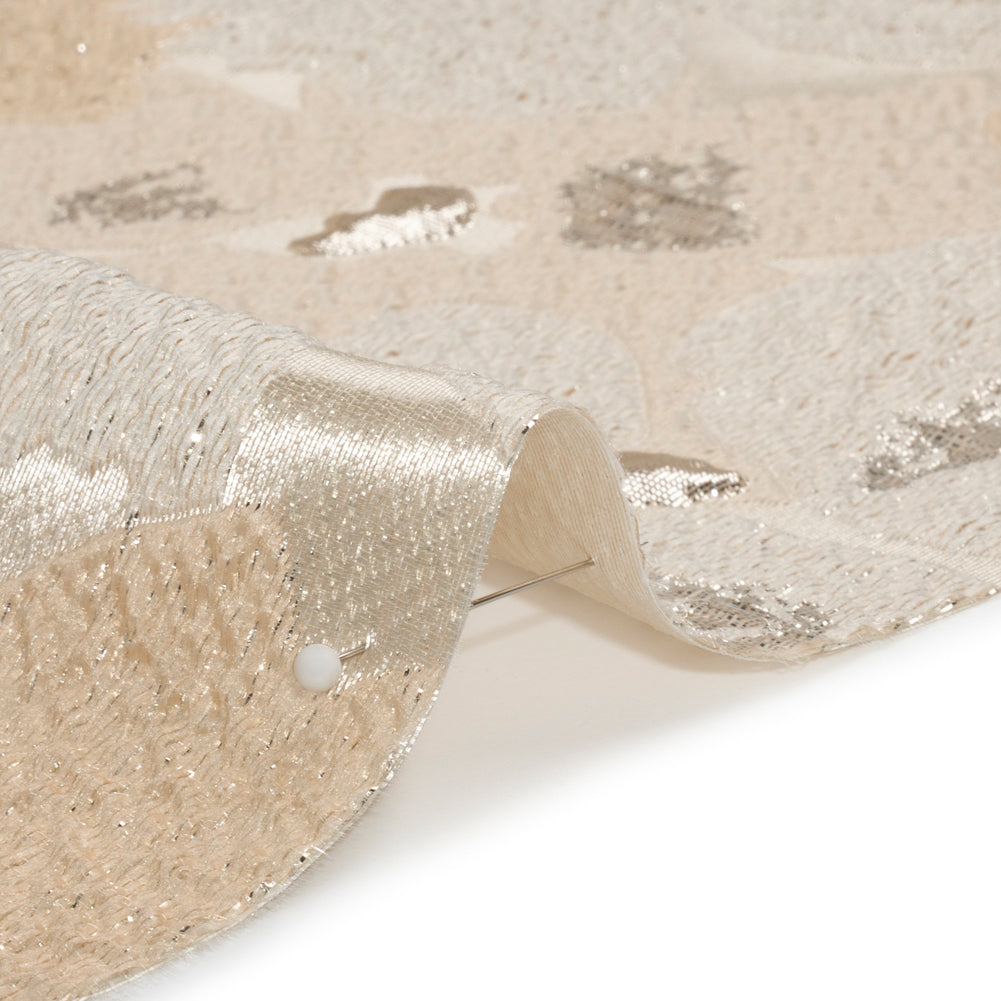 Metallic Silver, Beige and Cream Floating Blossoms Luxury Brocade