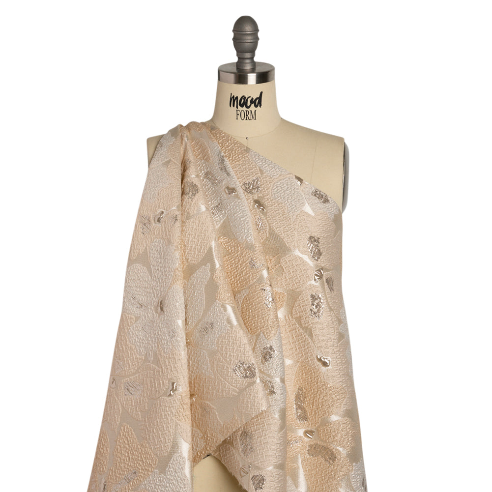 Metallic Silver, Beige and Cream Floating Blossoms Luxury Brocade