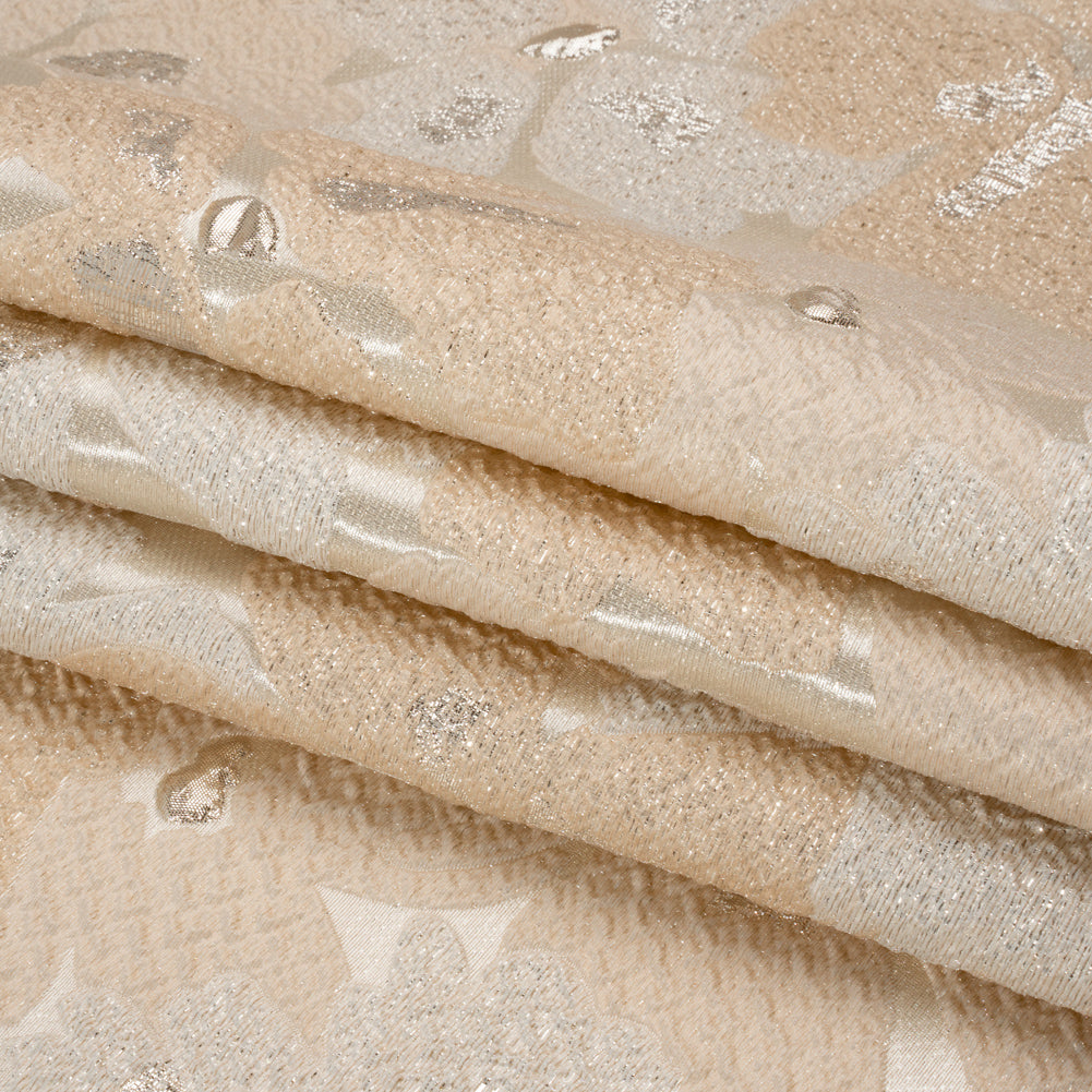 Metallic Silver, Beige and Cream Floating Blossoms Luxury Brocade