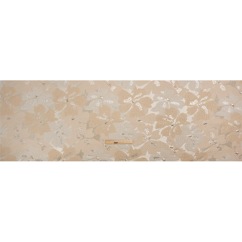 Metallic Silver, Beige and Cream Floating Blossoms Luxury Brocade