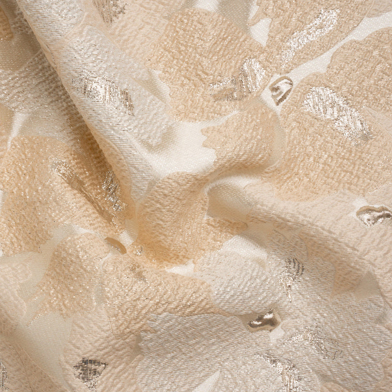 Metallic Silver, Beige and Cream Floating Blossoms Luxury Brocade