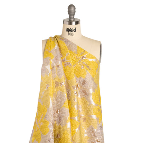 Metallic Gold, Yellow and Cream Floating Blossoms Luxury Brocade