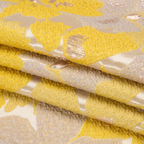 Metallic Gold, Yellow and Cream Floating Blossoms Luxury Brocade