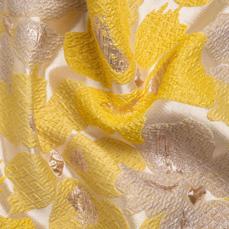 Metallic Gold, Yellow and Cream Floating Blossoms Luxury Brocade