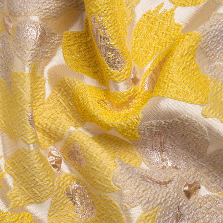 Metallic Gold, Yellow and Cream Floating Blossoms Luxury Brocade