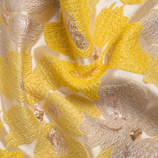 Metallic Gold, Yellow and Cream Floating Blossoms Luxury Brocade