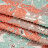 Metallic Silver, Coral and Turquoise Floating Blossoms Luxury Brocade