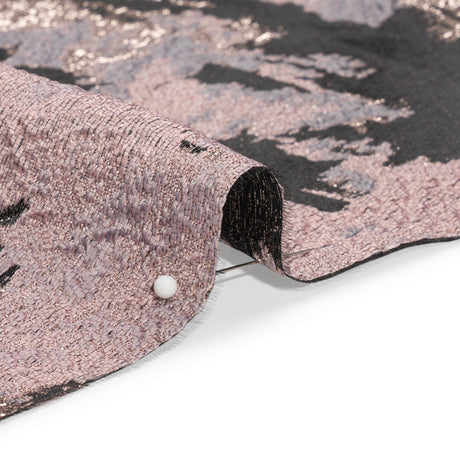 Metallic Silver, Mauve and Black Painted Flowers Luxury Brocade