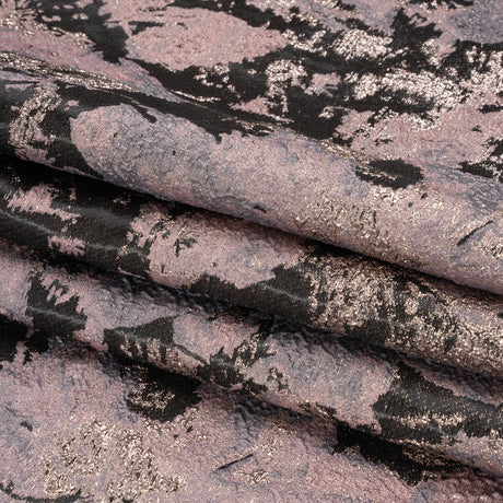 Metallic Silver, Mauve and Black Painted Flowers Luxury Brocade