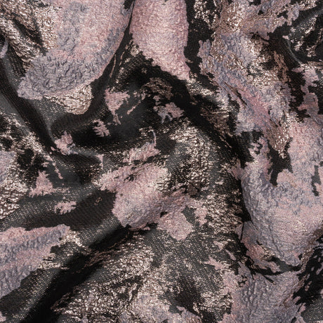 Metallic Silver, Mauve and Black Painted Flowers Luxury Brocade