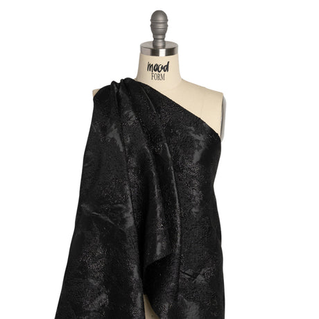 Metallic Black Painted Flowers Luxury Brocade