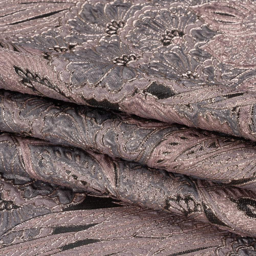 Metallic Pink, Gray and Black Gleaming Garden Luxury Brocade