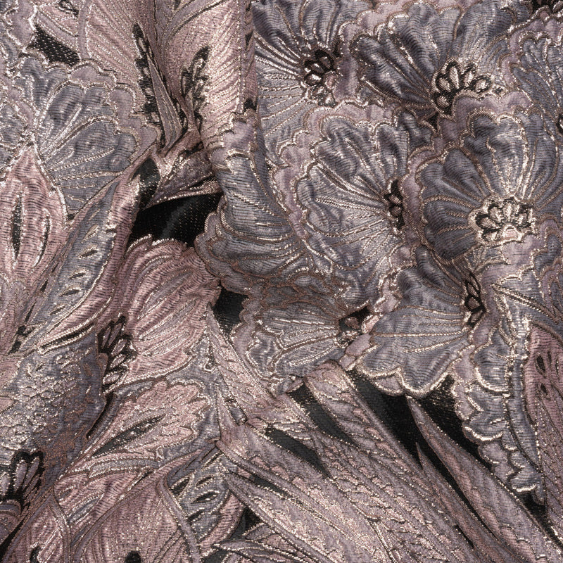 Metallic Pink, Gray and Black Gleaming Garden Luxury Brocade
