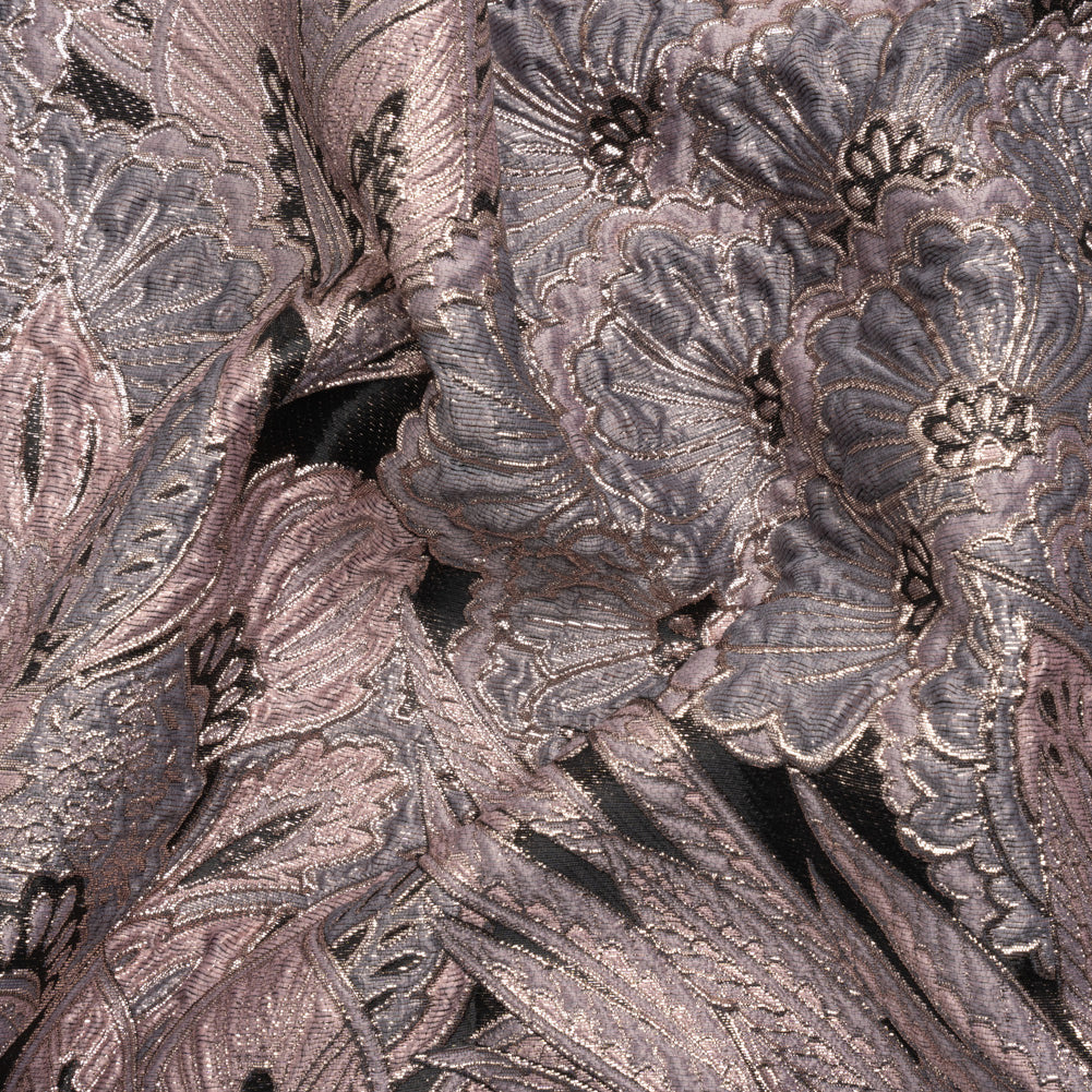 Metallic Pink, Gray and Black Gleaming Garden Luxury Brocade