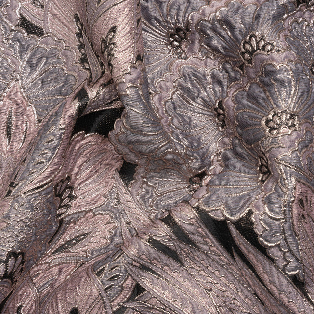Metallic Pink, Gray and Black Gleaming Garden Luxury Brocade