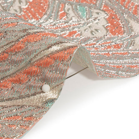 Metallic Silver, Peach and Robin's Egg Blue Gleaming Garden Luxury Brocade