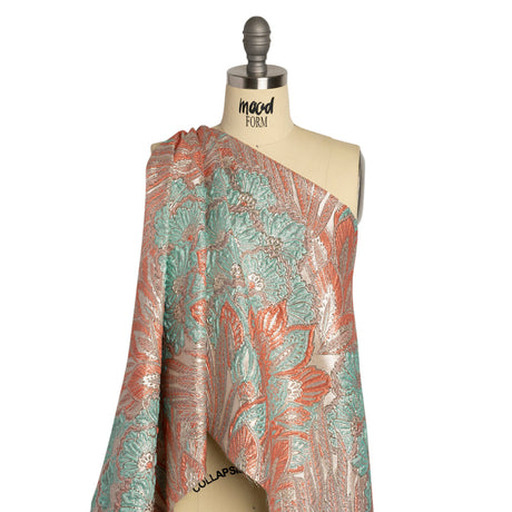 Metallic Silver, Peach and Robin's Egg Blue Gleaming Garden Luxury Brocade