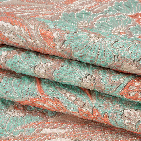 Metallic Silver, Peach and Robin's Egg Blue Gleaming Garden Luxury Brocade