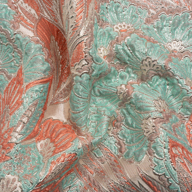 Metallic Silver, Peach and Robin's Egg Blue Gleaming Garden Luxury Brocade
