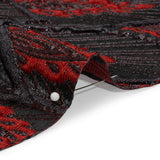Metallic Black and Red Decorated Feathers Luxury Brocade
