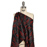 Metallic Black and Red Decorated Feathers Luxury Brocade