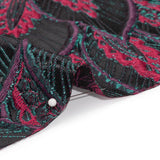 Metallic Teal, Raspberry and Black Decorated Feathers Luxury Brocade