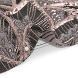 Metallic Dusty Rose, Silver and Black Decorated Feathers Luxury Brocade